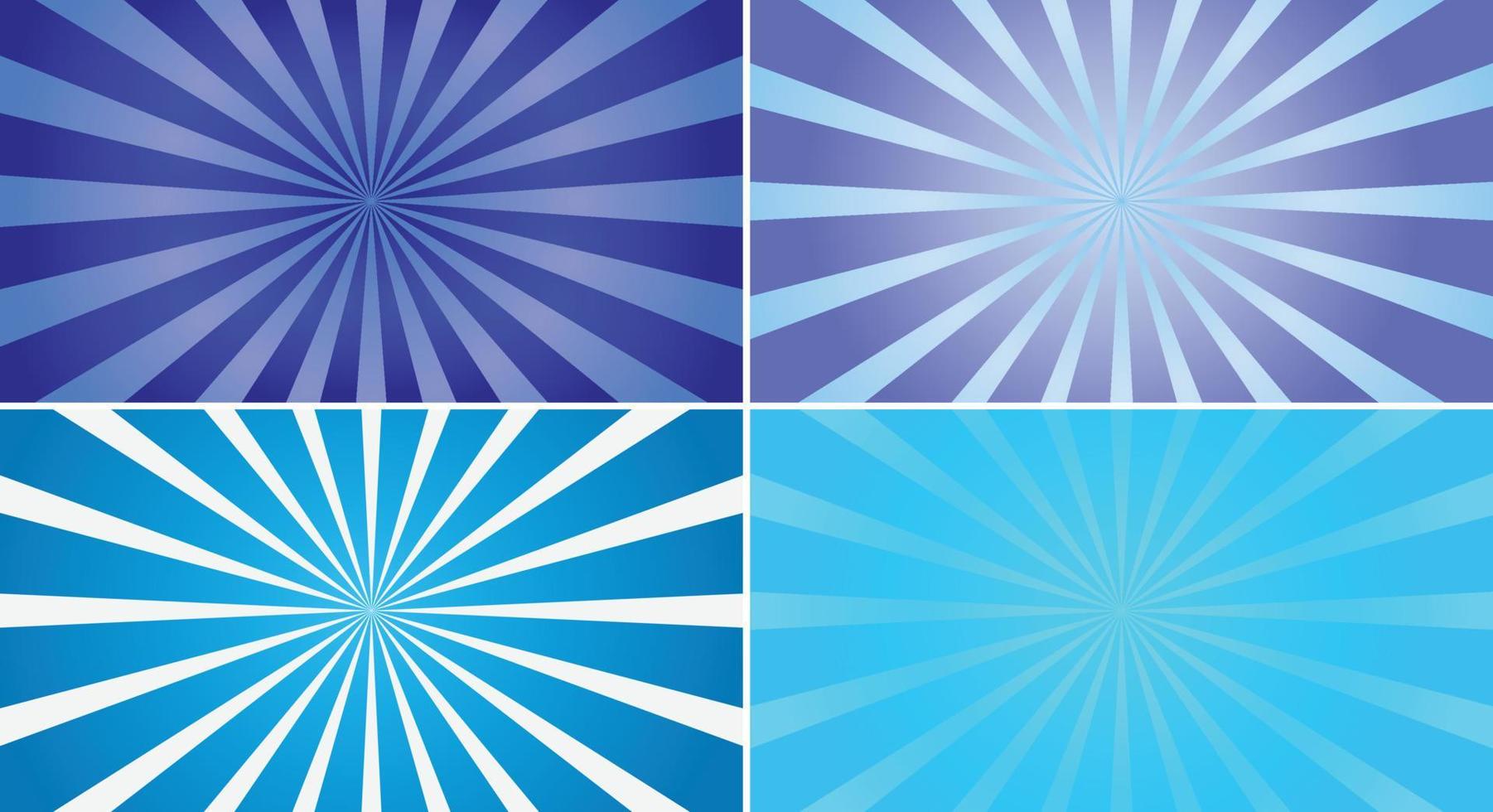 Simple blue color sunburst pack with gradient vector background illustration.