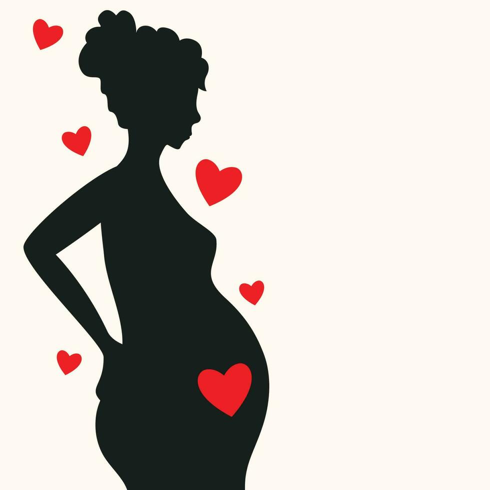 Silhouette of pregnant female surrounded by love vector