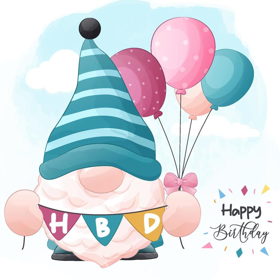 Cute Birthday Gnome Illustration vector