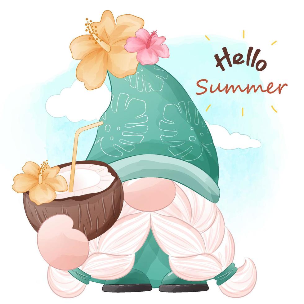 Cute summer gnome illustration vector