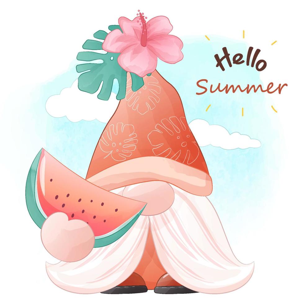 linda ilustración de gnomo de verano vector