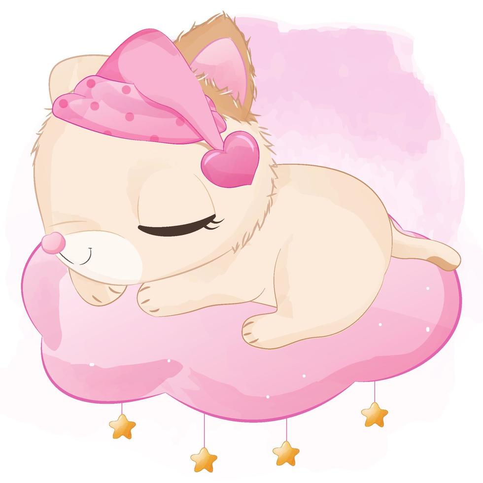 Cute sleeping kitten illustration for baby girl vector