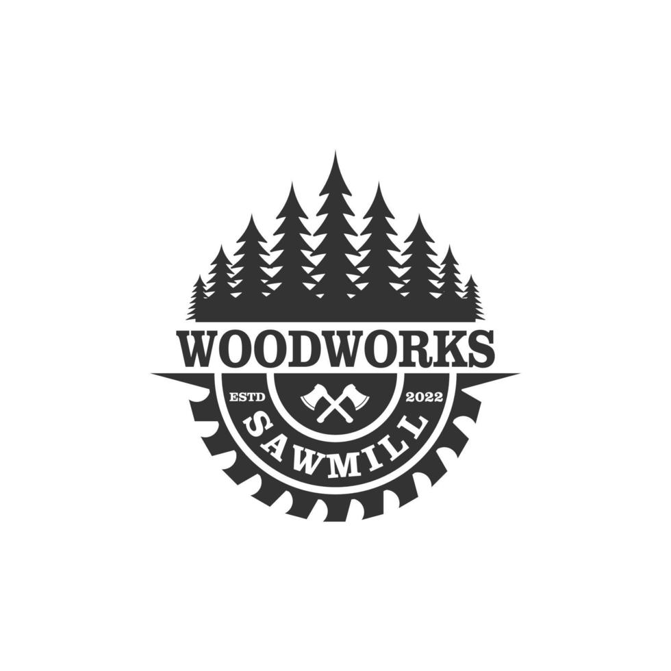 woodworks sawmill, carpentry vintage logo. vector