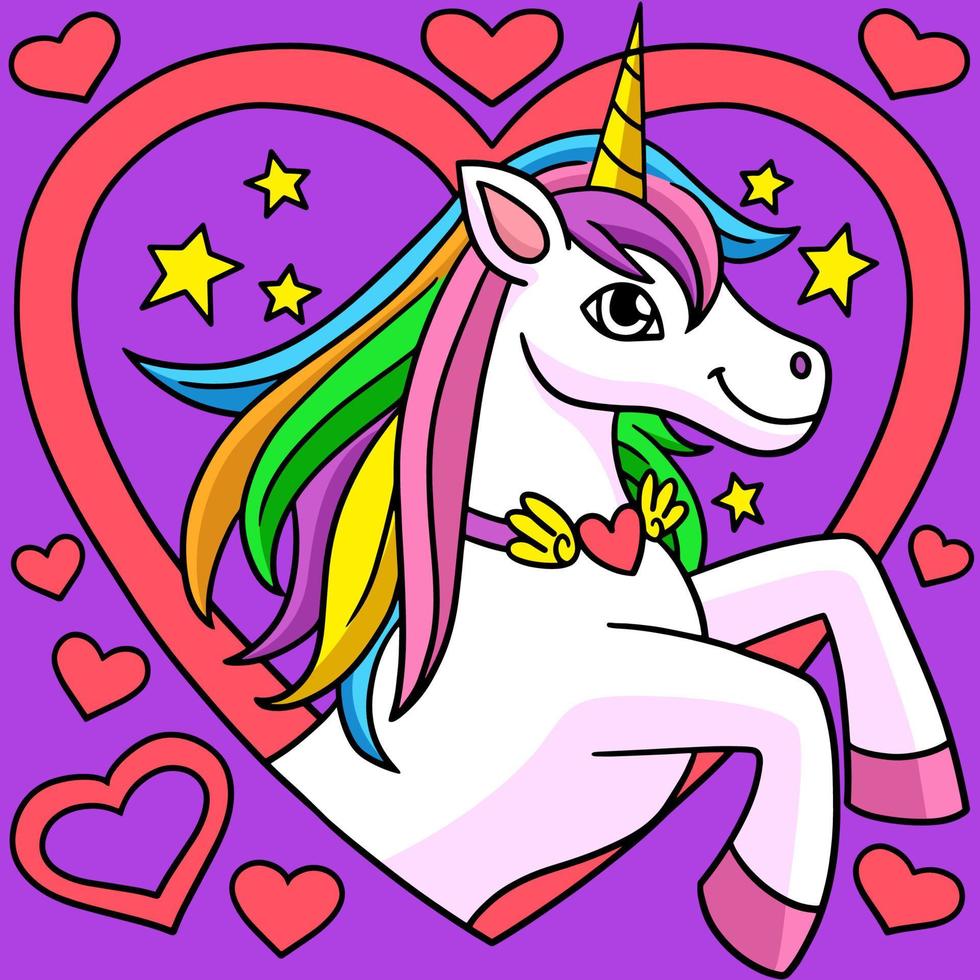 unicornio con ilustración de dibujos animados de color corazón vector