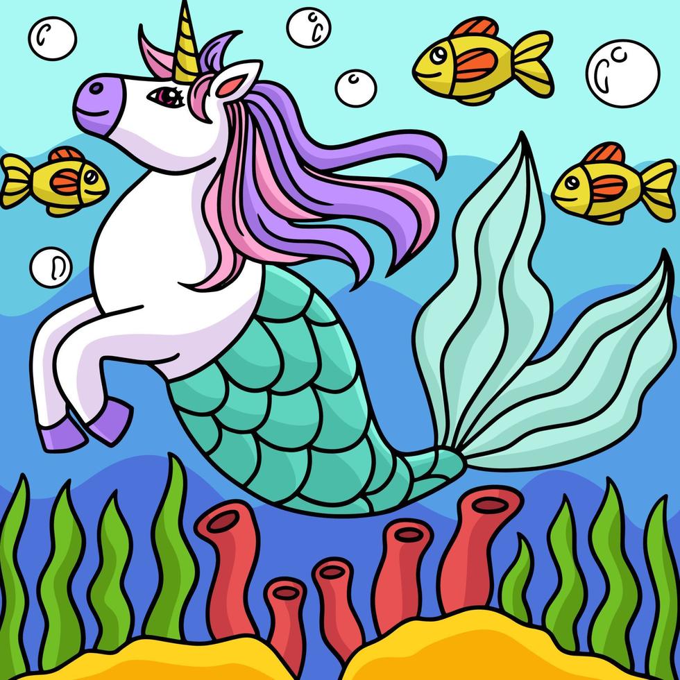 ilustración de dibujos animados de color sirena unicornio vector