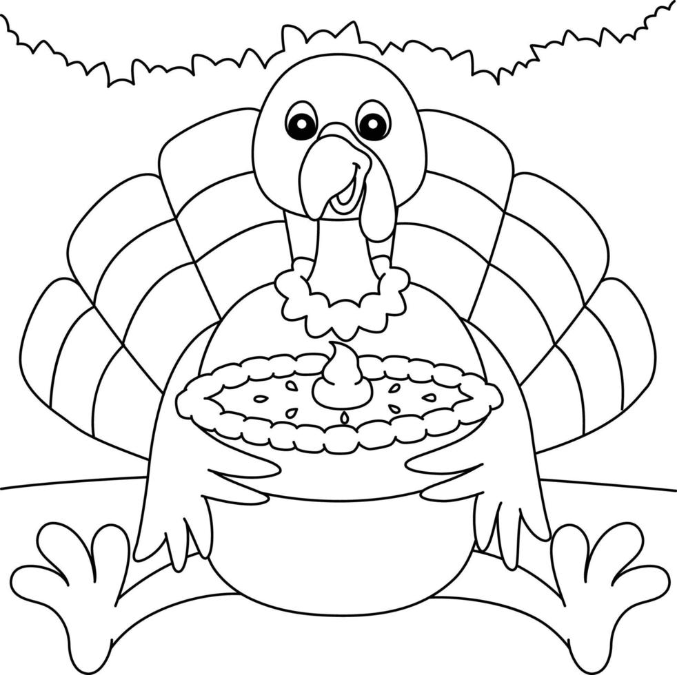 Thanksgiving Turkey Holding Pie Coloring Page vector
