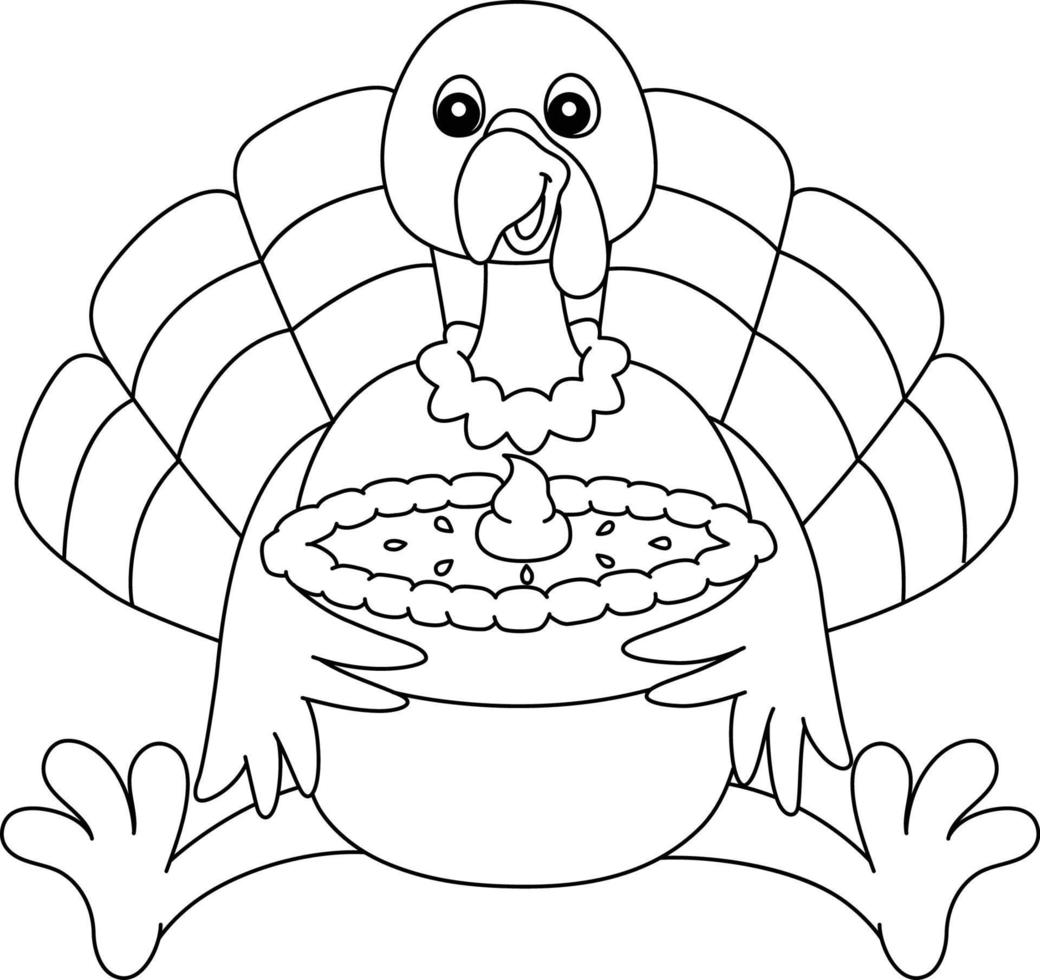 Thanksgiving Turkey Holding Pie Isolated Coloring vector