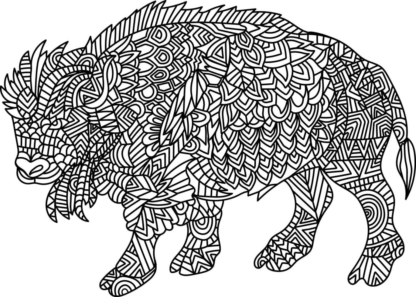 Cape Buffalo Mandala Coloring Pages for Adults vector