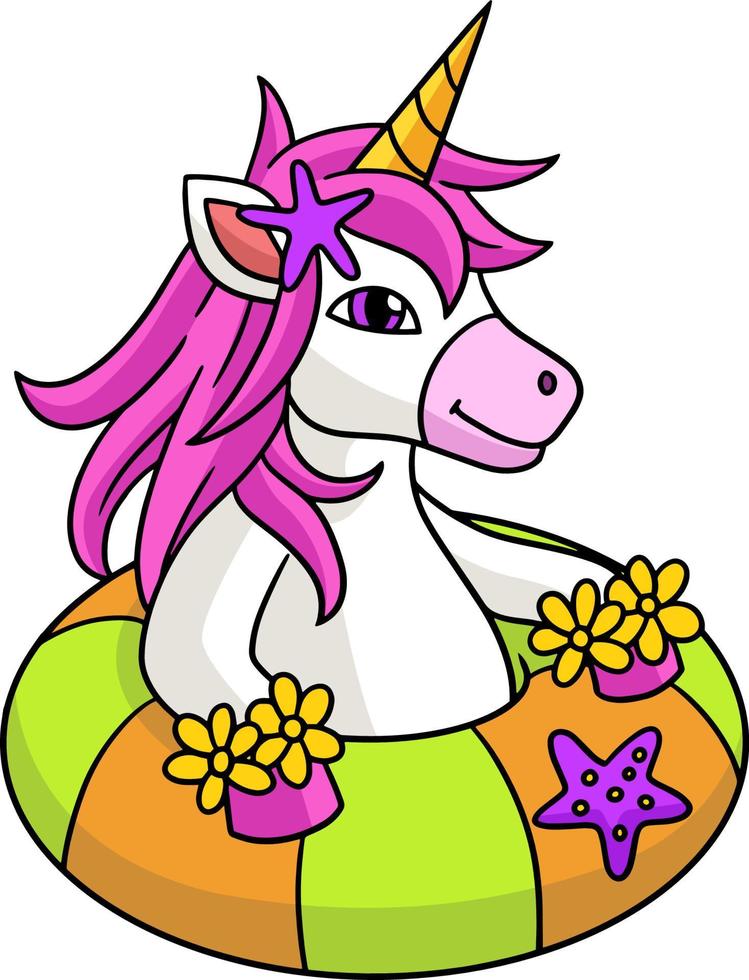 Unicorn In The Ocean Cartoon Colored Clipart vector