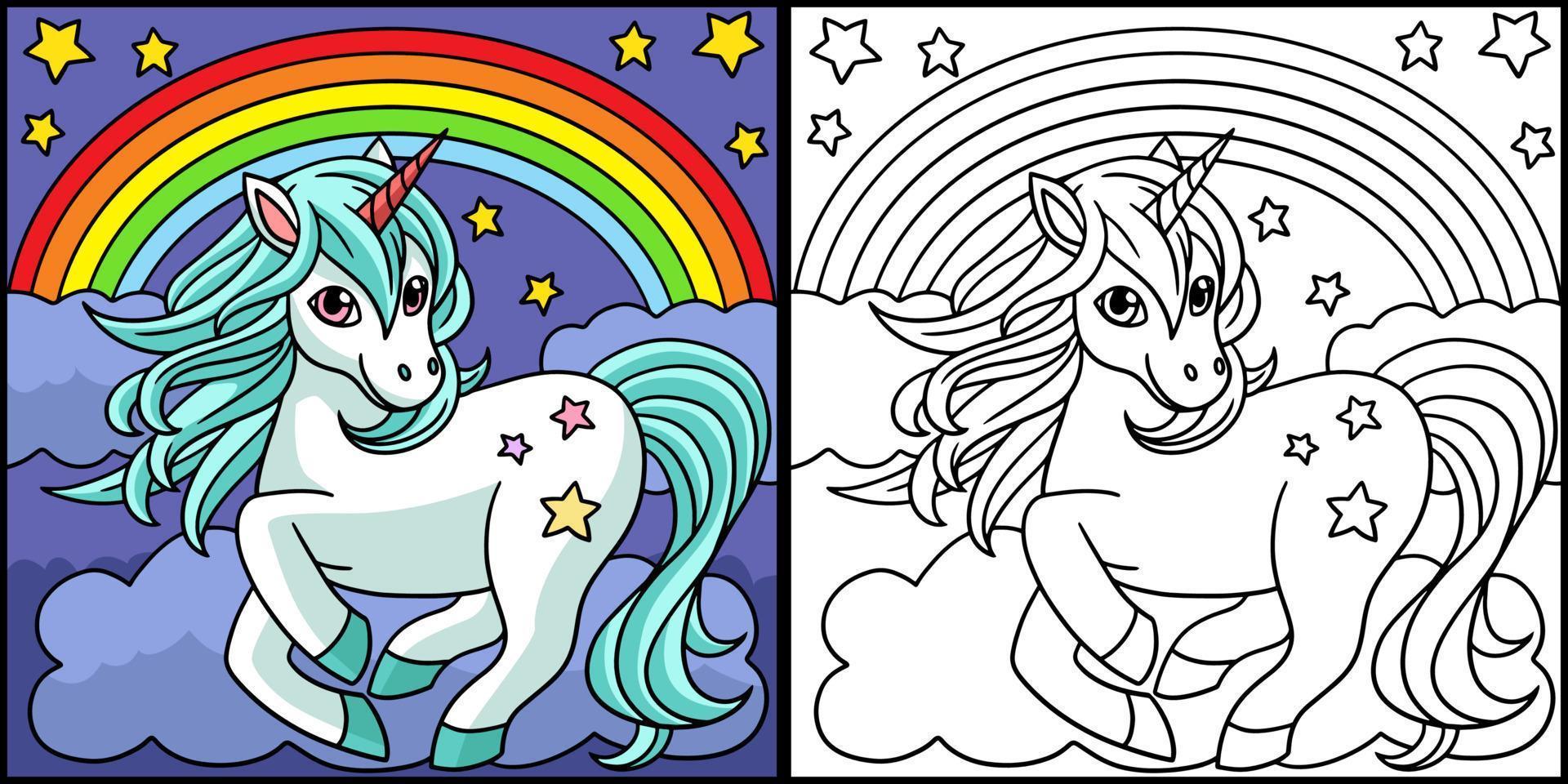 unicornio de pie bajo la ilustración del arco iris vector