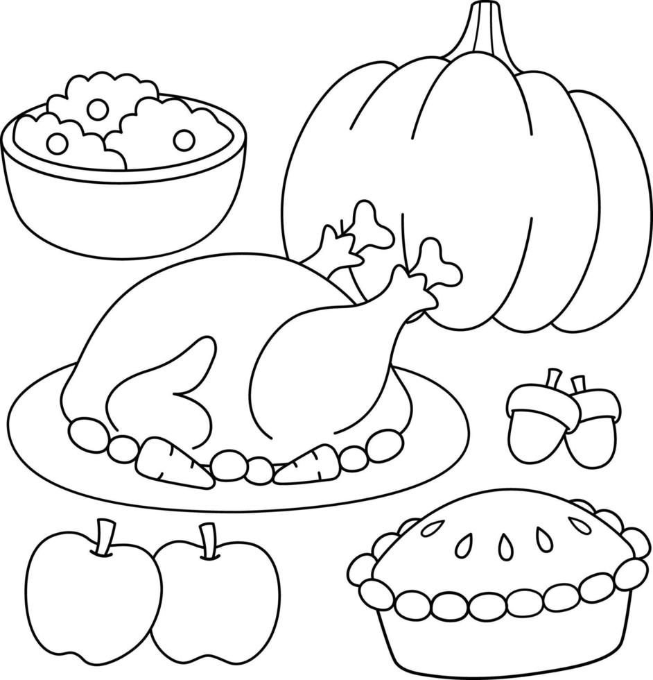 Thanksgiving Feast Coloring Page for Kids vector