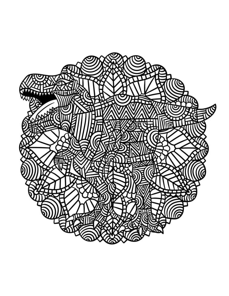 Tyrannosaurus Rex Dinosaur Mandala Coloring Pages vector