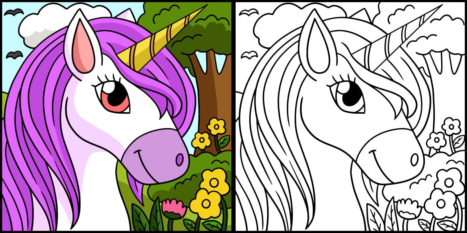 Beautiful Unicorn Coloring Page Illustration vector