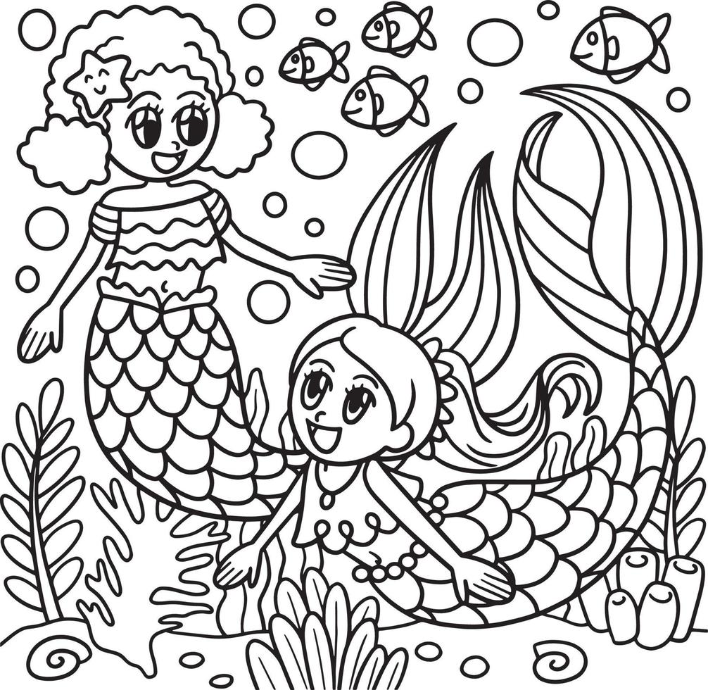 Mermaid Girls Playing Coloring Page vector