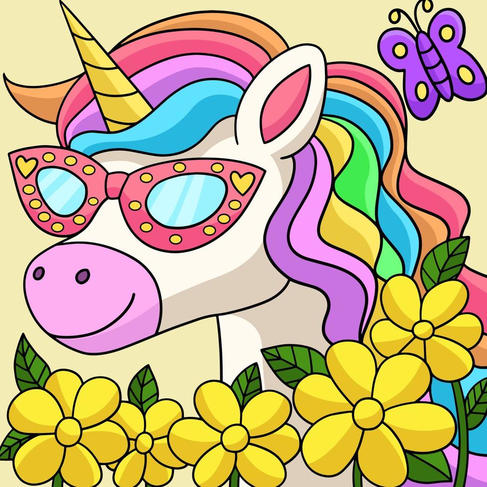 Unicorn Wearing Sunglasses Colored Illustration vector