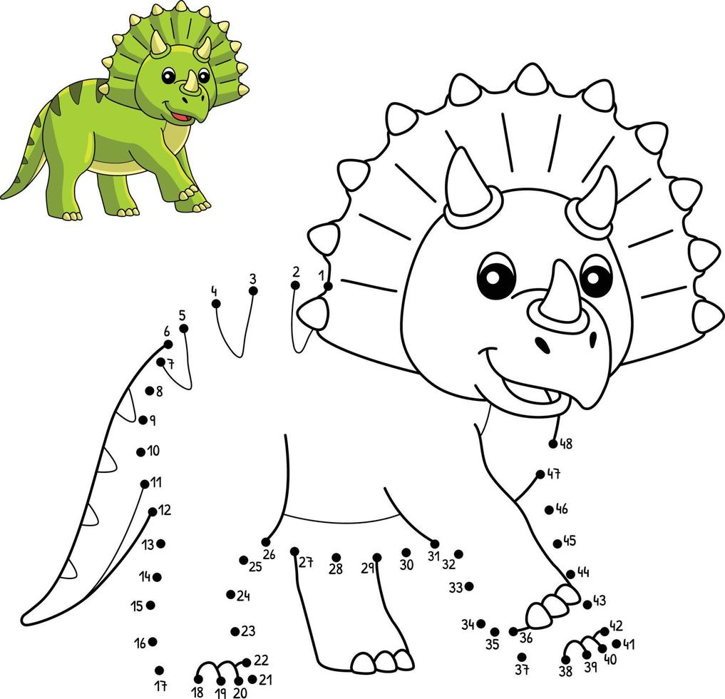 Dot to Dot Triceratops Dinosaur Coloring Isolated vector