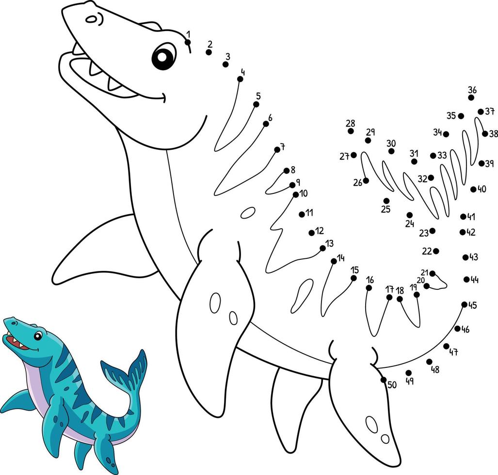 Dot to Dot Mosasaurus Dinosaur Coloring Isolated vector