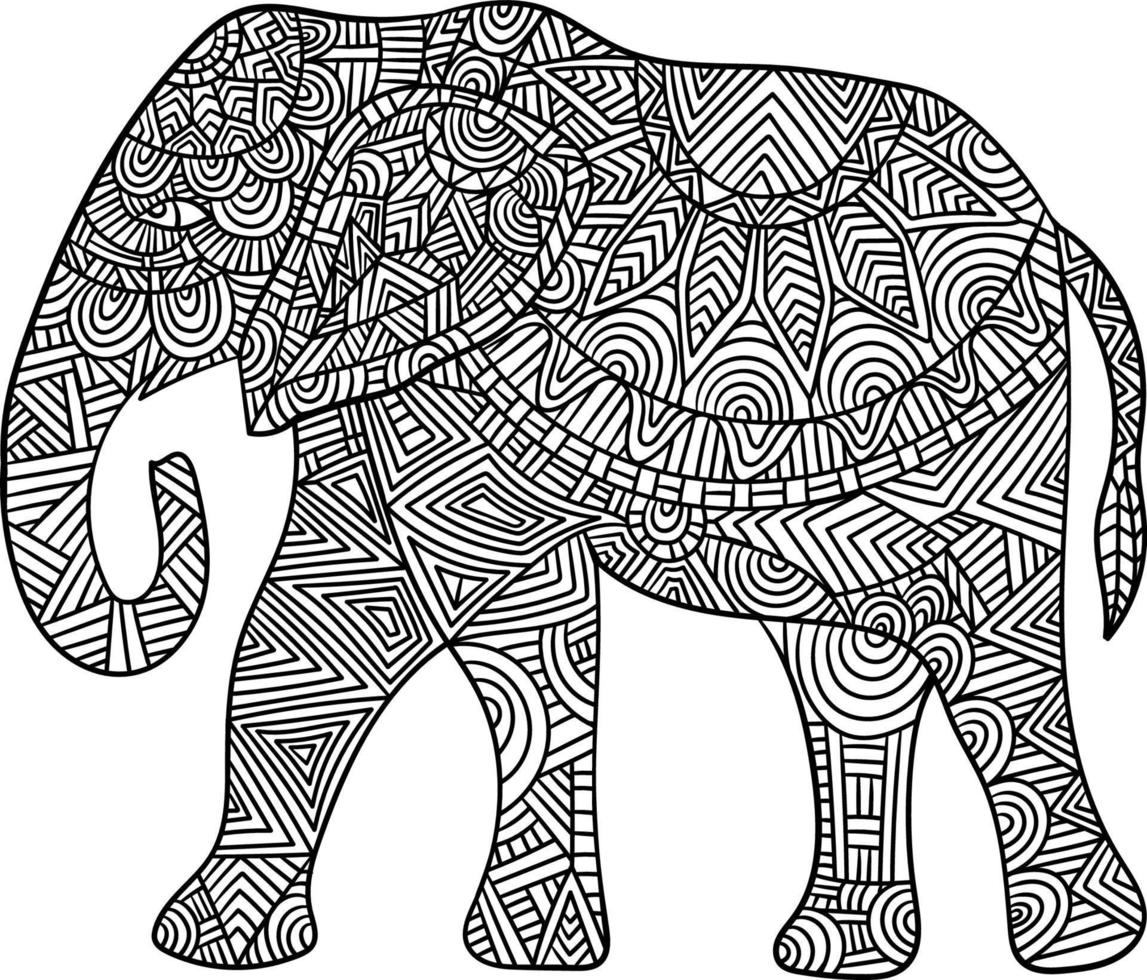 Elephant Mandala Coloring Pages for Adults vector