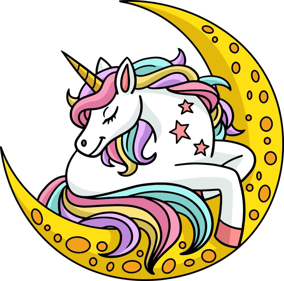 Unicorn Sleeping Over The Moon Cartoon Clipart vector