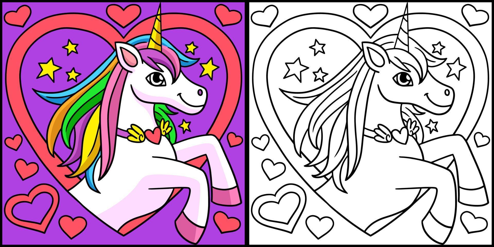 unicornio con corazón para colorear ilustración de página vector