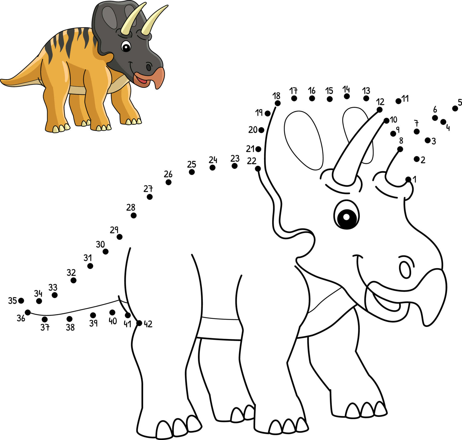 Dot to Dot Zuniceratops Dinosaur Coloring Page 7819118 Vector Art at
