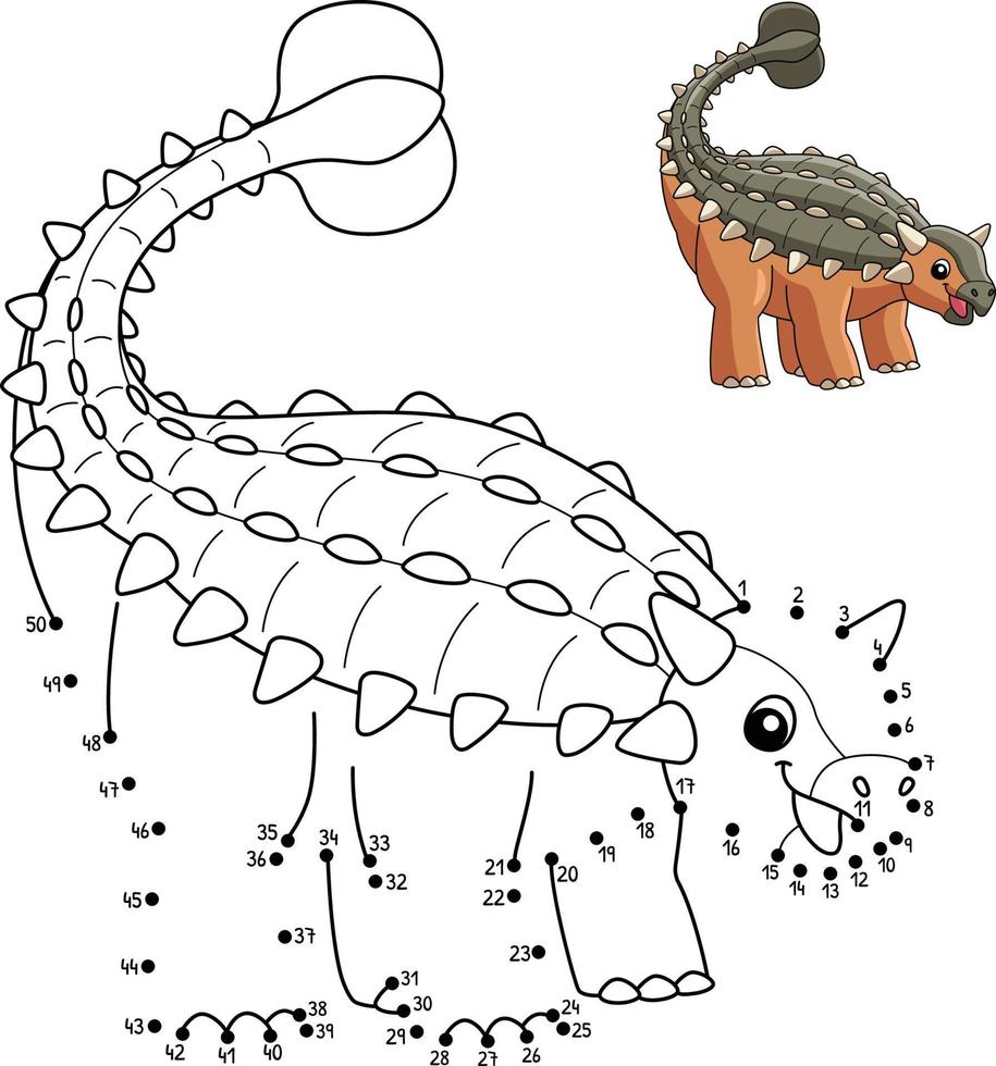 Dot to Dot Ankylosaurus Dinosaur Coloring Isolated vector