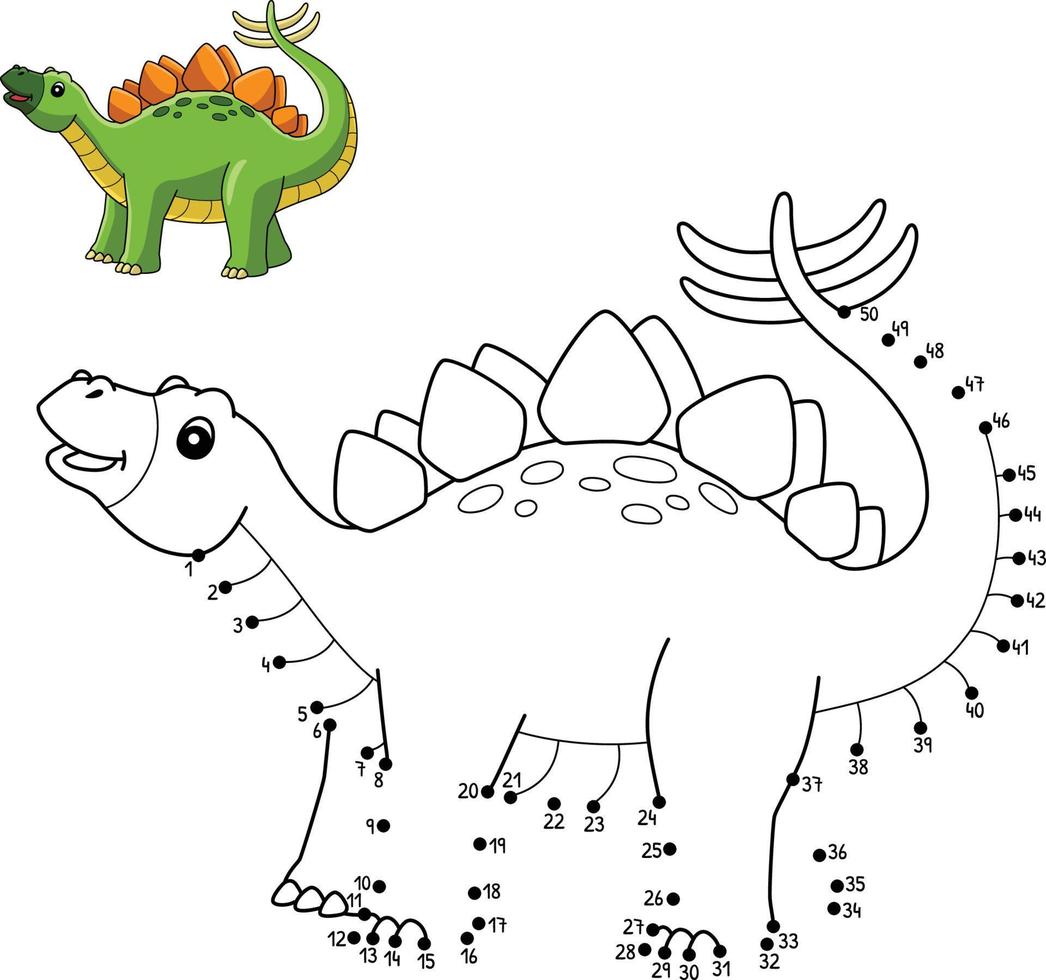 Dot to Dot Stegosaurus Dinosaur Coloring Isolated vector