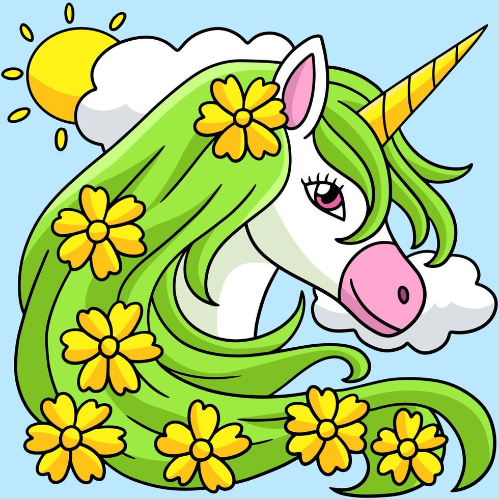 ilustración de dibujos animados de color de flor de unicornio vector