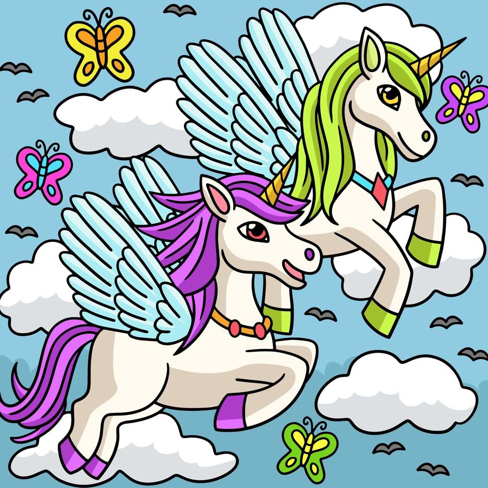 Flying Unicorns Colored Cartoon Illustration vector