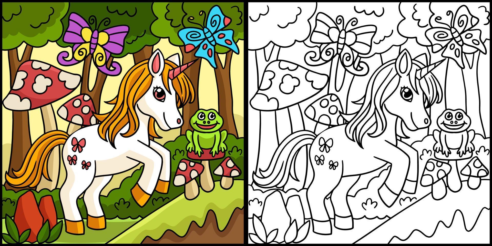 unicornio de hadas en la ilustración de color del bosque vector