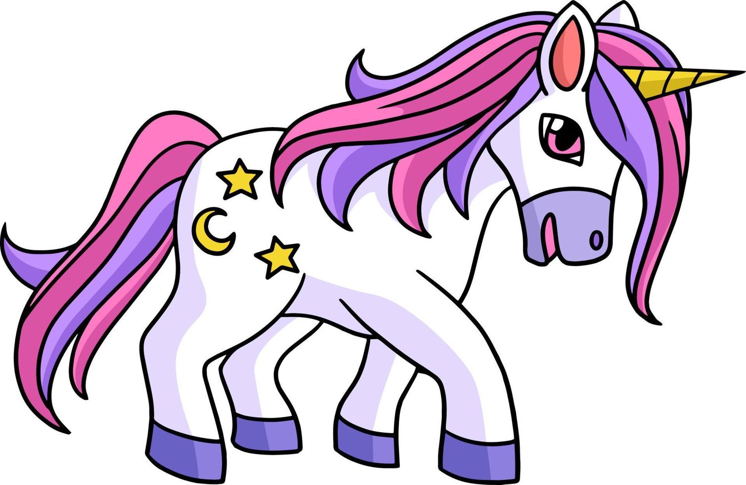 Unicorn Walking Cartoon Colored Clipart vector