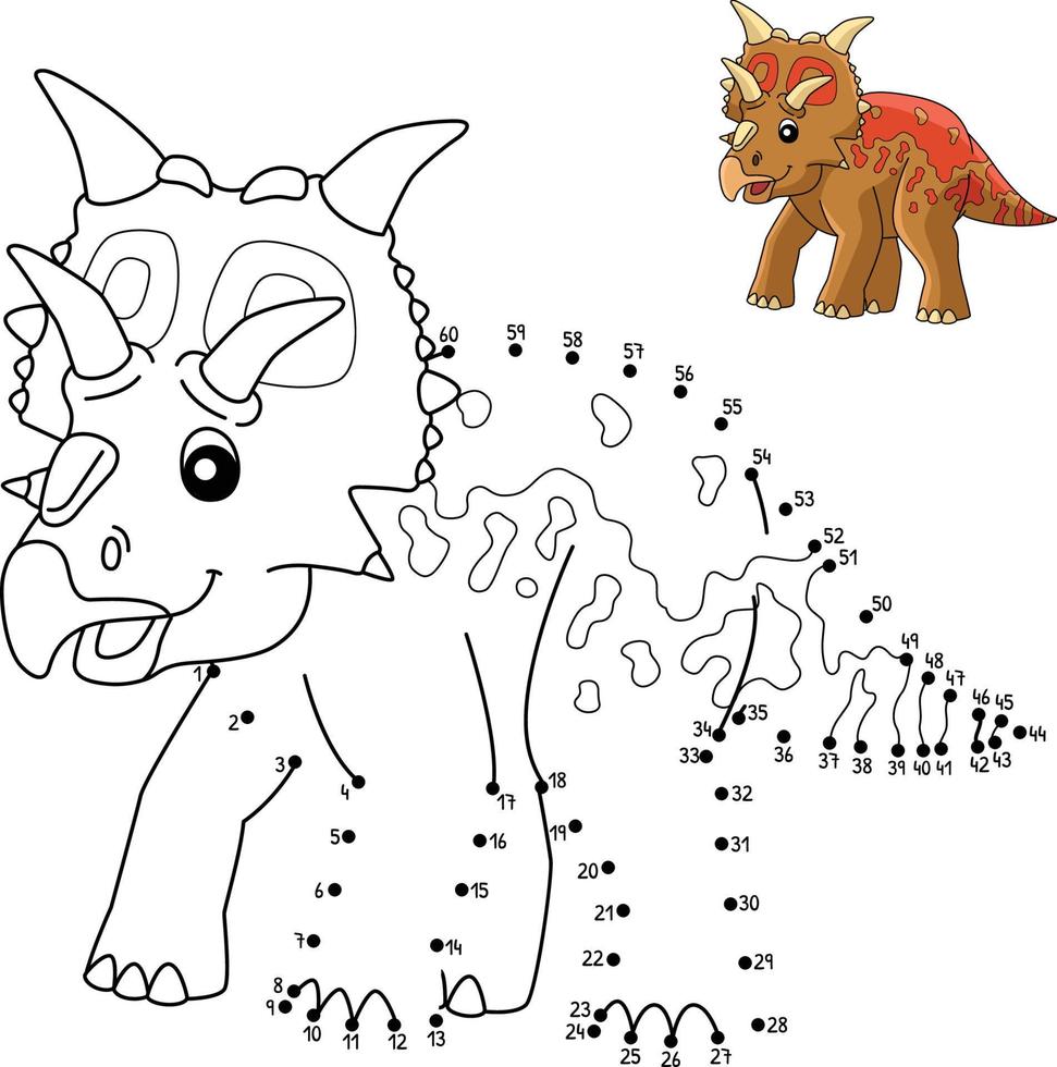 Dot to Dot Xenoceratops Dinosaur Coloring Isolated vector