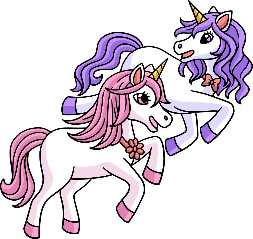 Unicorn With A Friend Cartoon Colored Clipart vector