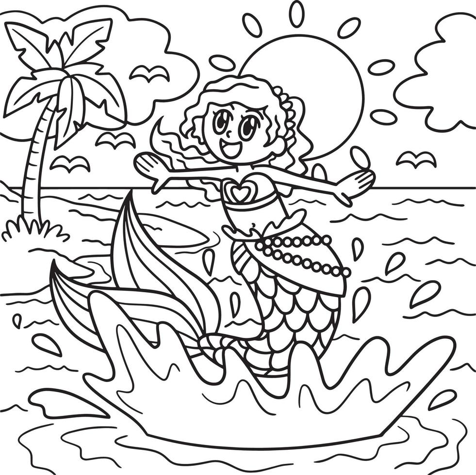 Jumping Mermaid Coloring Page for Kids vector