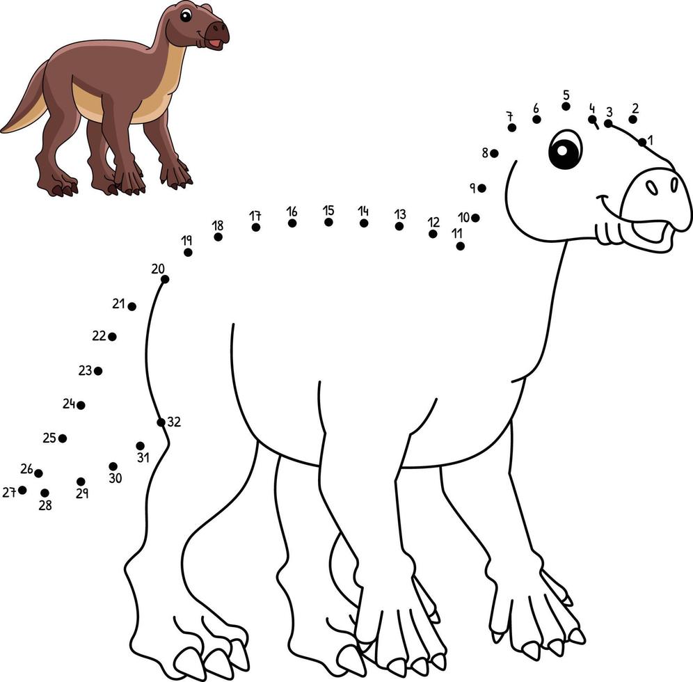 Dot to Dot Iguanodon Dinosaur Coloring Isolated vector