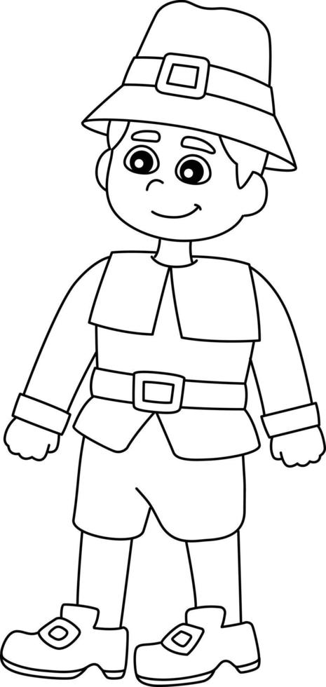 Thanksgiving Pilgrim Boy Isolated Coloring Page vector