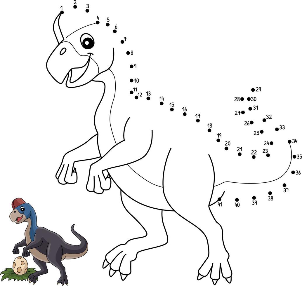 Dot to Dot Oviraptor Dinosaur Coloring Isolated vector