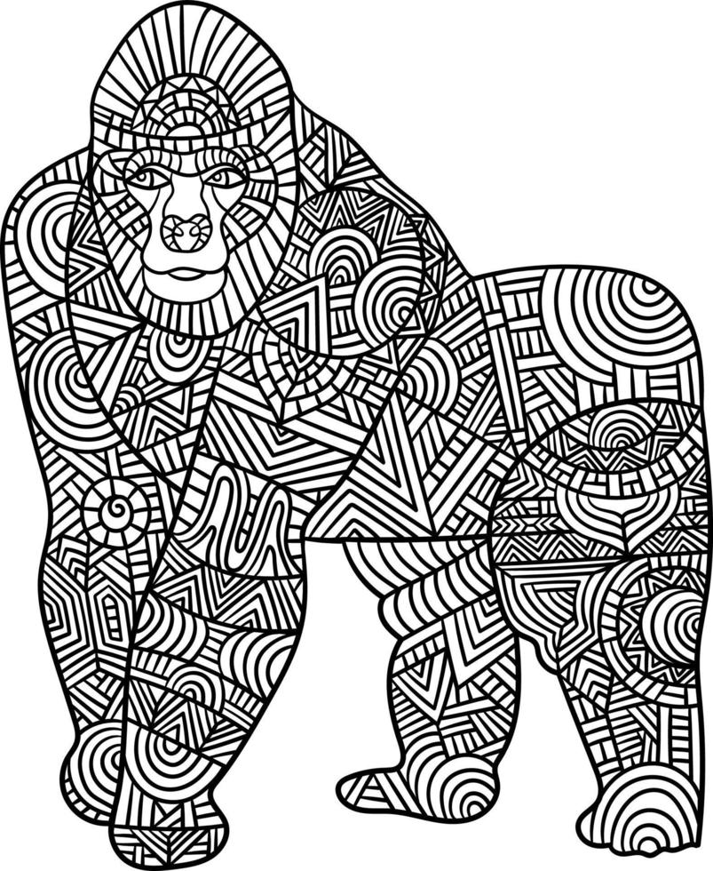 Gorilla Mandala Coloring Pages for Adults vector