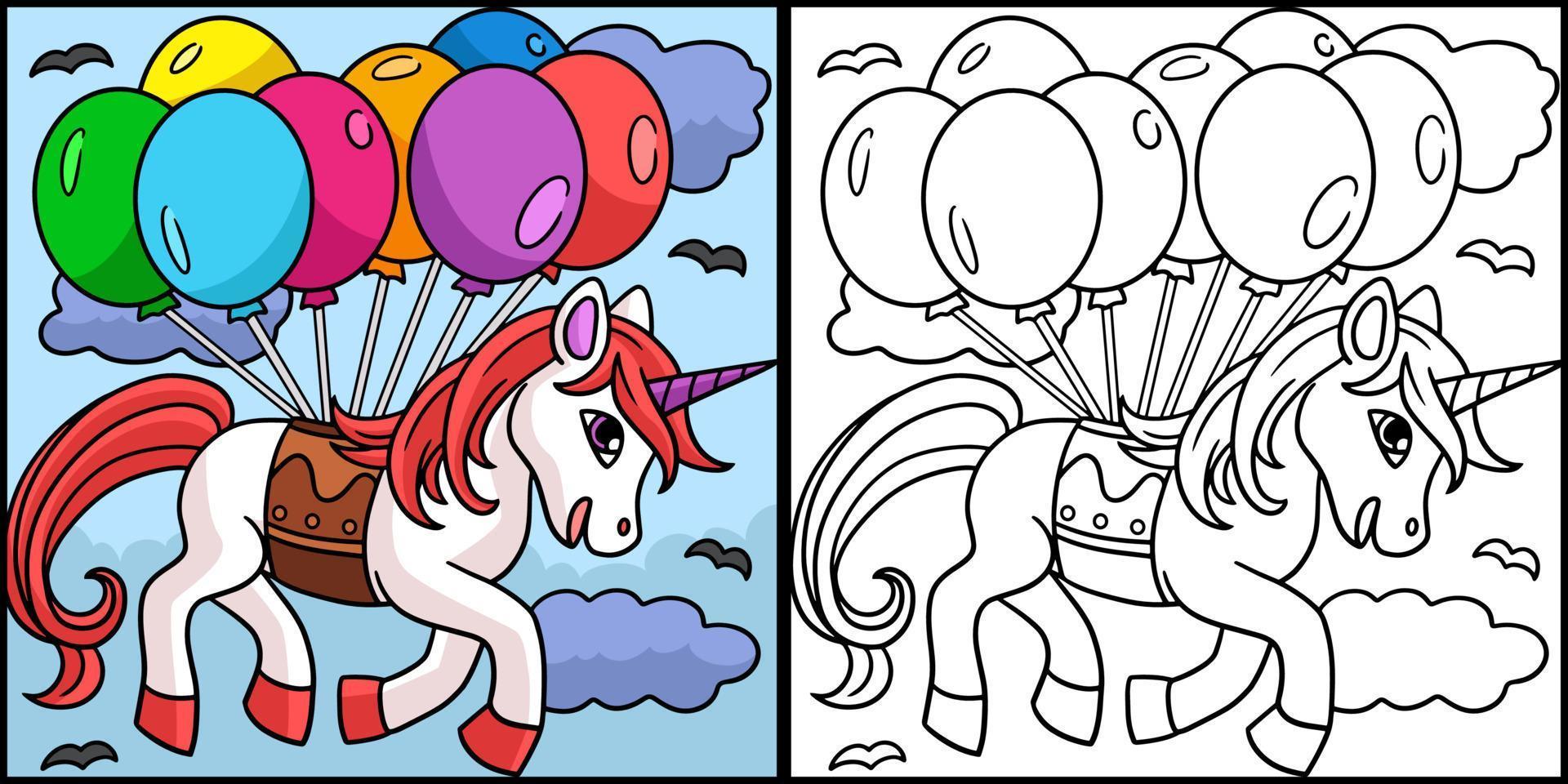 unicornio flotando con la ilustración de globos vector