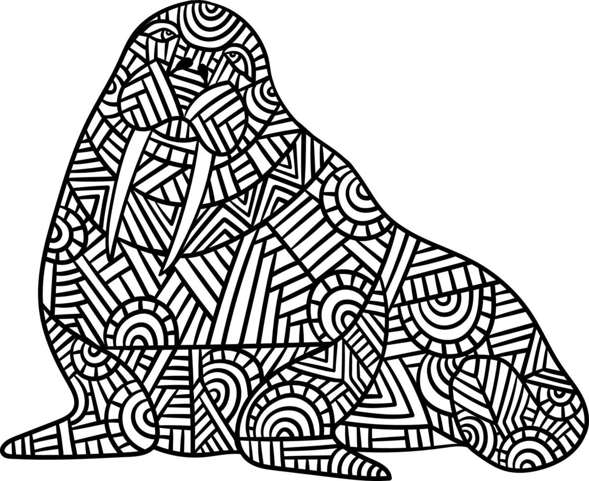Walrus Mandala Coloring Pages for Adults vector
