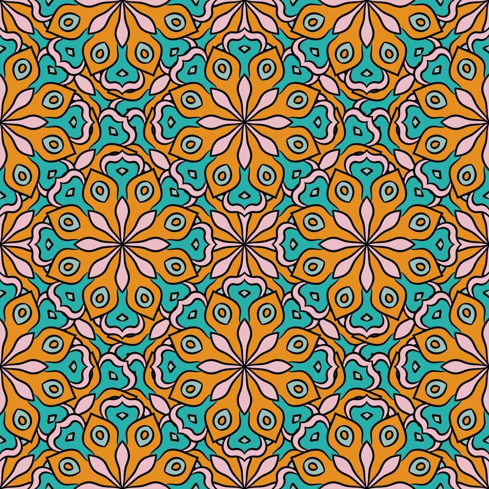Abstract seamless pattern with mandala flower. Mosaic, tile, polka dot. Floral background. vector
