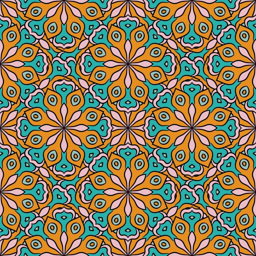 Abstract seamless pattern with mandala flower. Mosaic, tile, polka dot. Floral background. vector