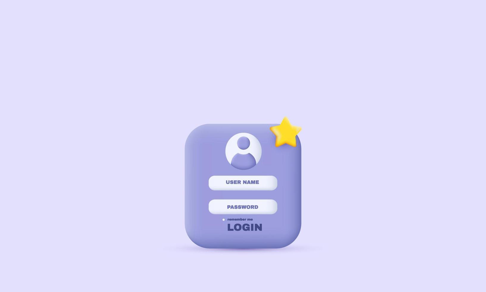 3d star user login window concept purple icon isolated on vector