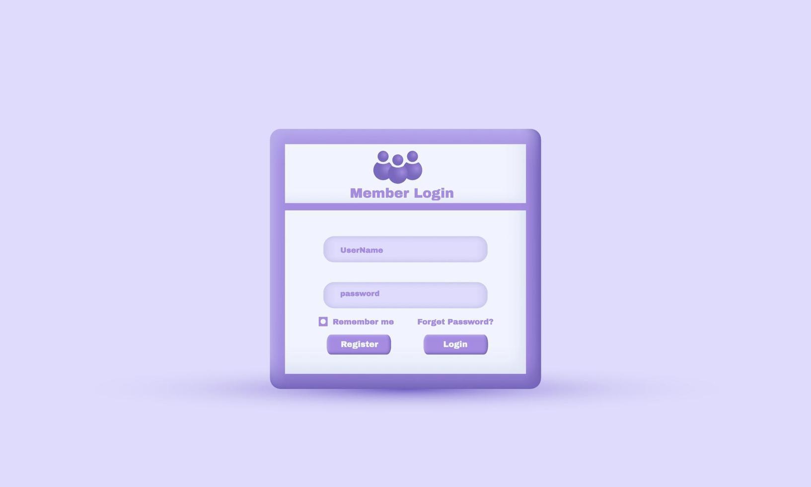 3d member log in purple user interface sign in web isolated on vector