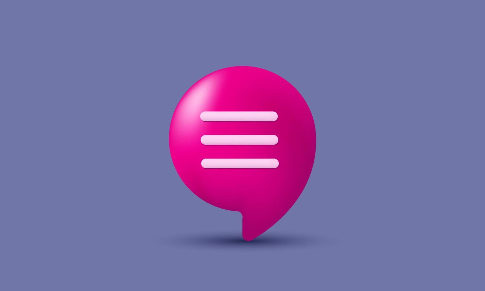 realistic 3d pink bubble chat cute stlye cartoon vector