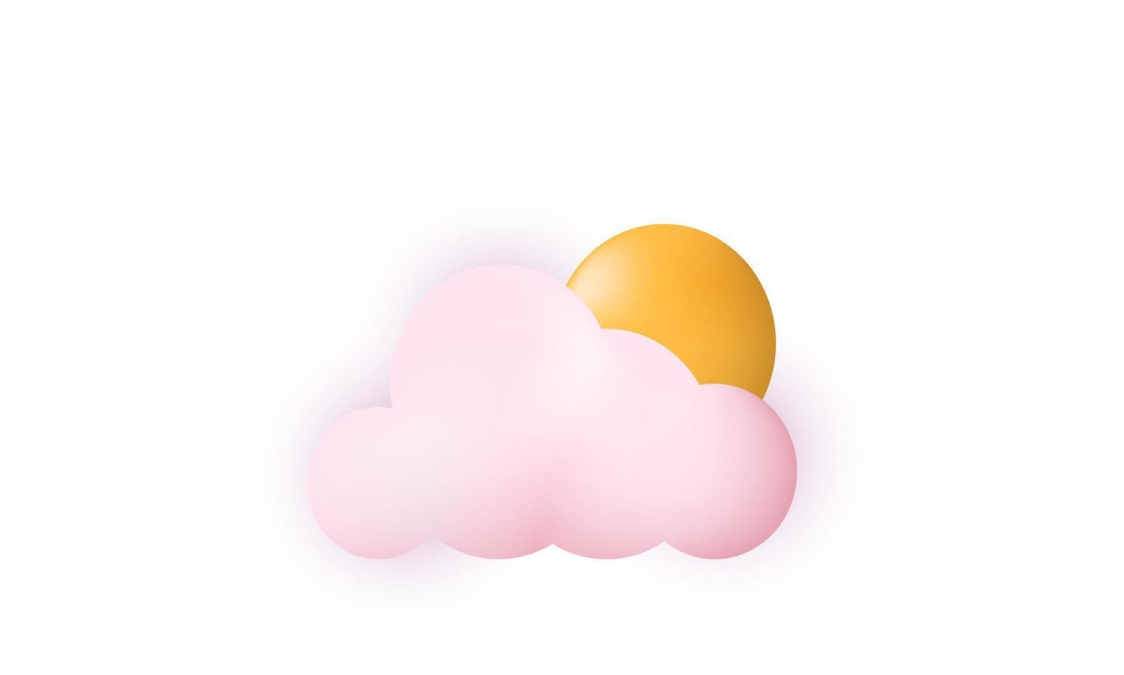 unique 3d cute sun cloud pastel cartoon render style isolated on vector