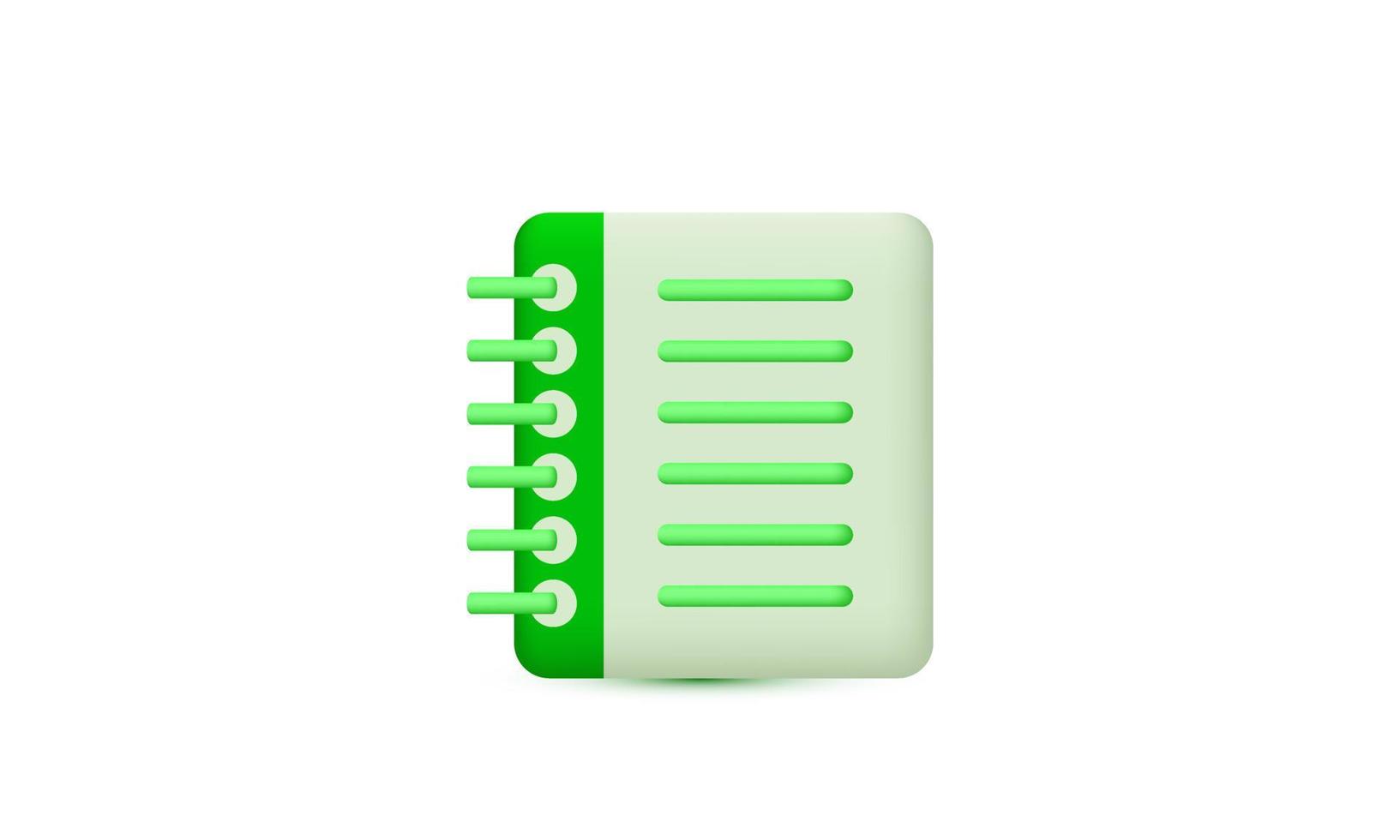 green empty notepad 3d rendering white isolated on vector