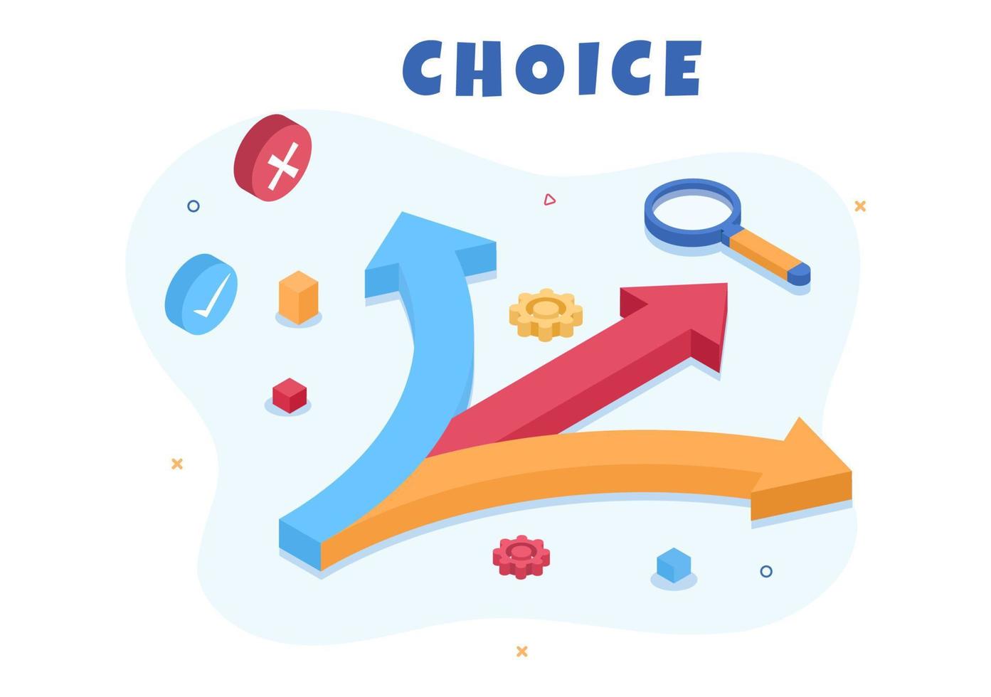 Make Your Choice or Choose the Right Success Road Illustration in Several Directions of Arrows, Yes or No, Door with a Question Mark Concept vector