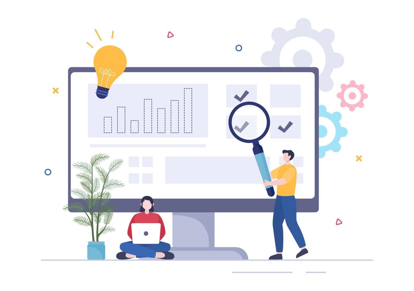 Business Workflow Organization and Management Design Illustration with Teamwork process, Deadlines Respect or Efficient Workday vector