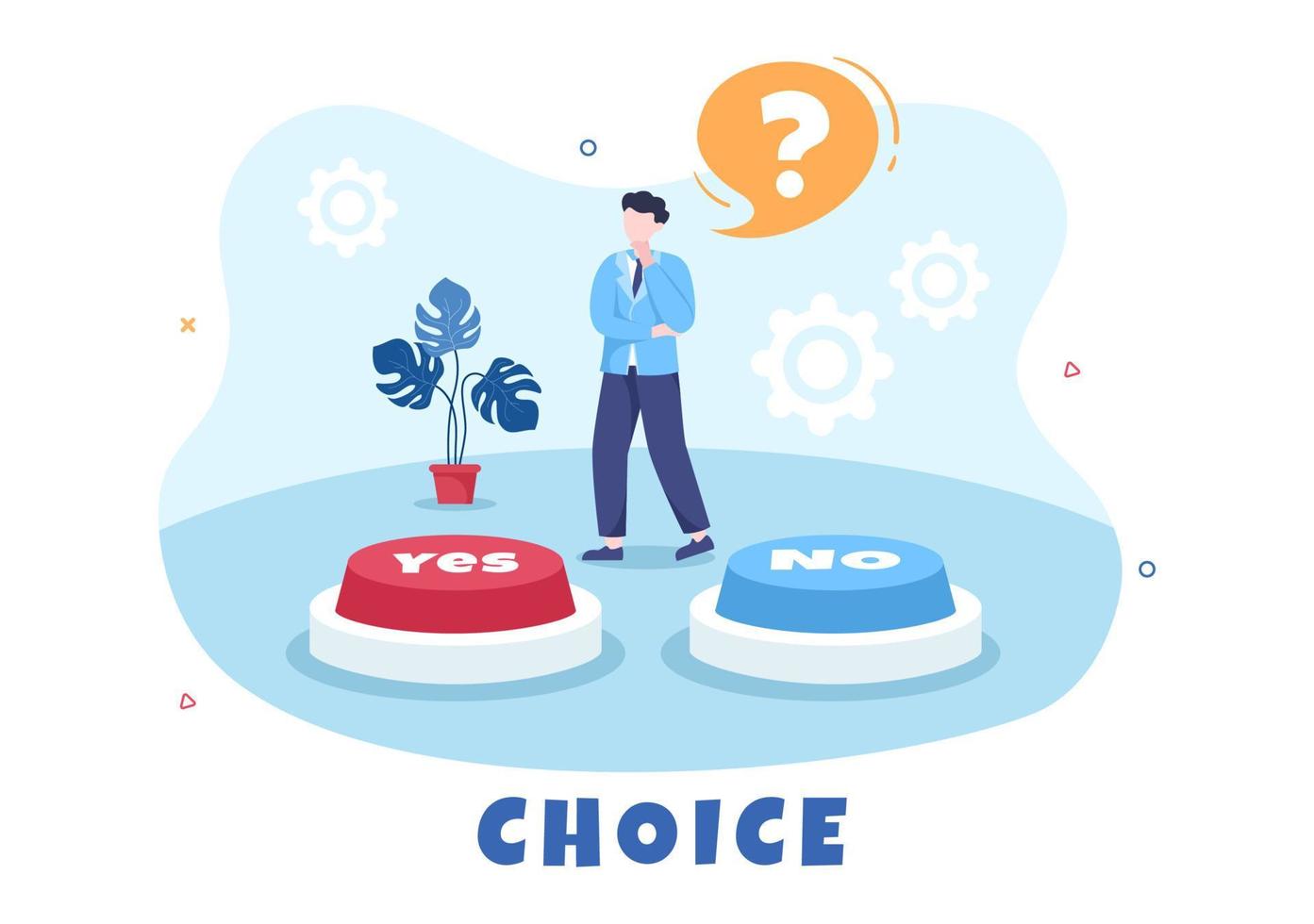 Make Your Choice or Choose the Right Success Road Illustration in Several Directions of Arrows, Yes or No, Door with a Question Mark Concept vector